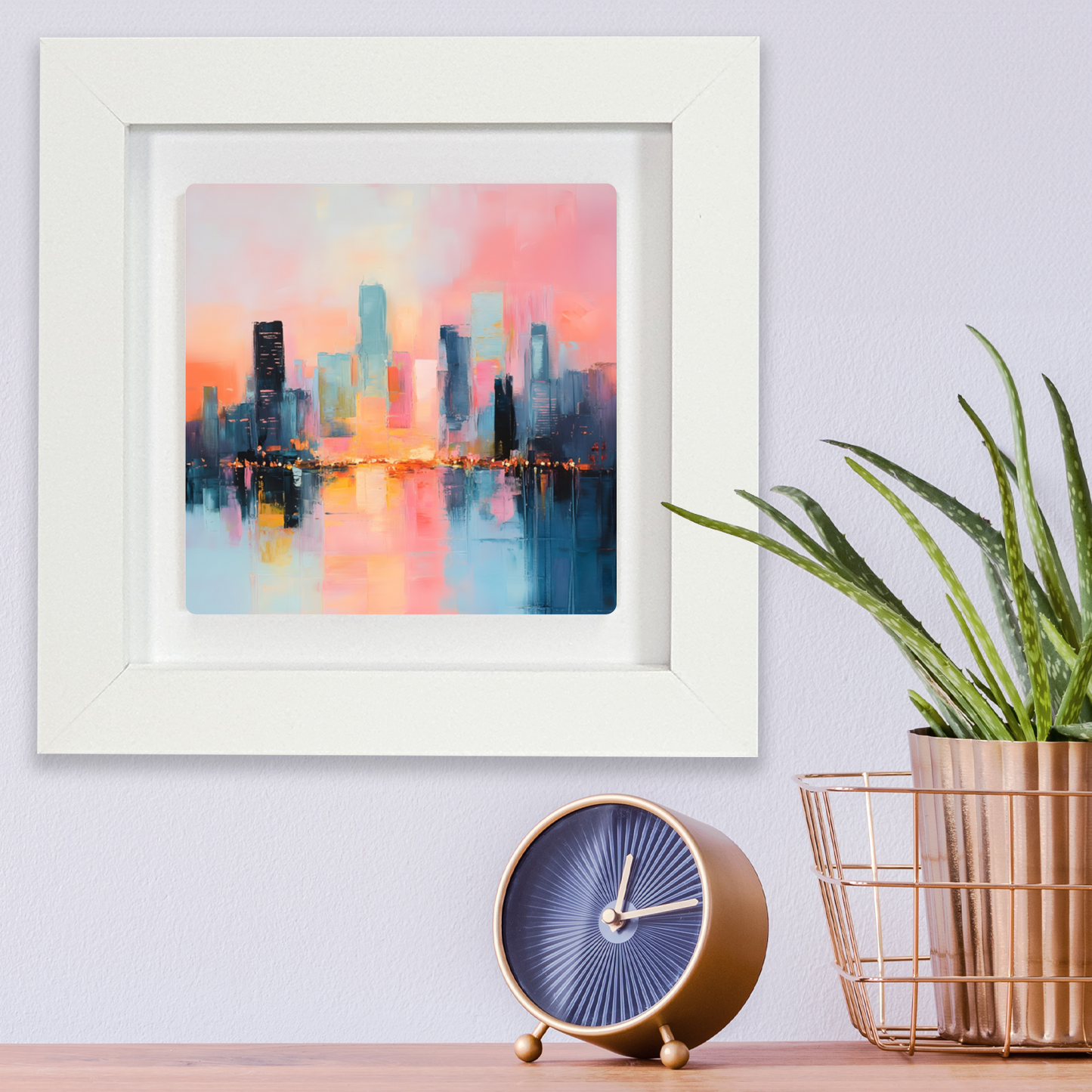 City Lights at Dusk Framed Ceramic Art Tile