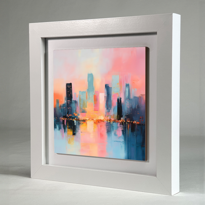 City Lights at Dusk Framed Ceramic Art Tile