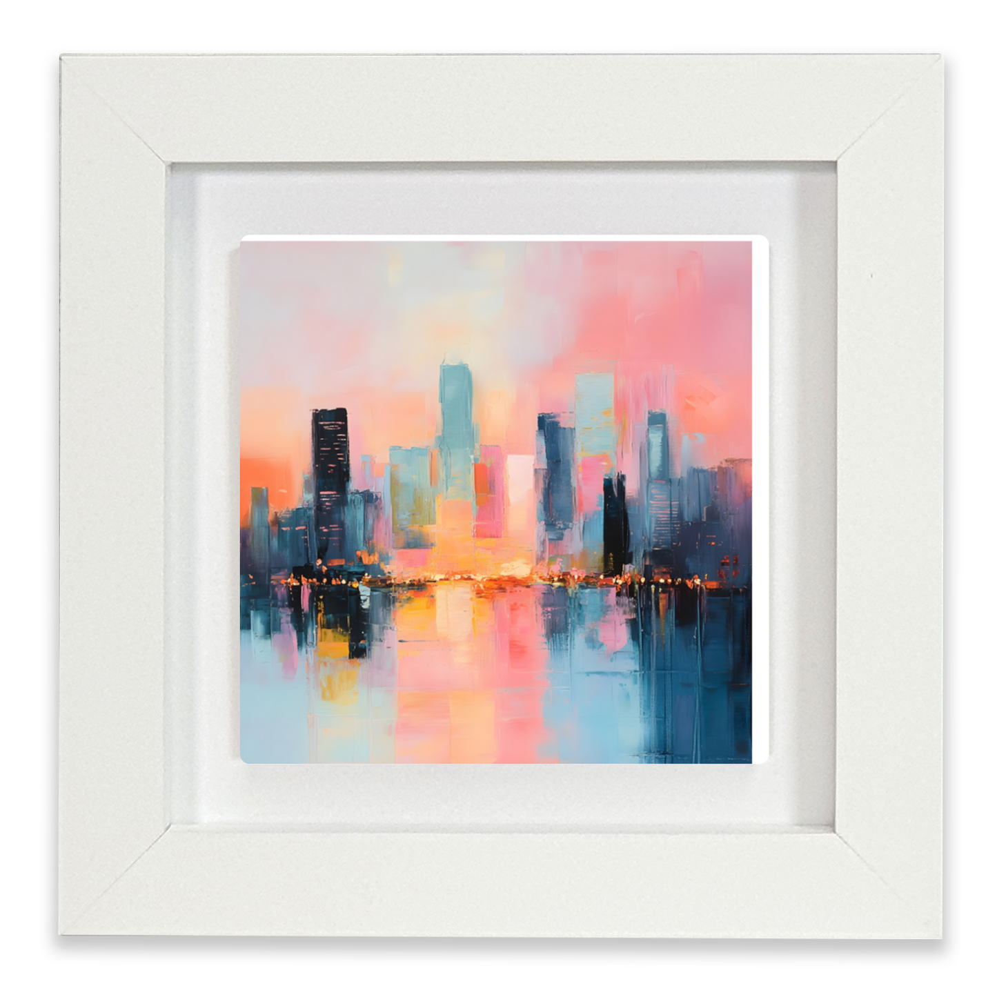 City Lights at Dusk Framed Ceramic Art Tile