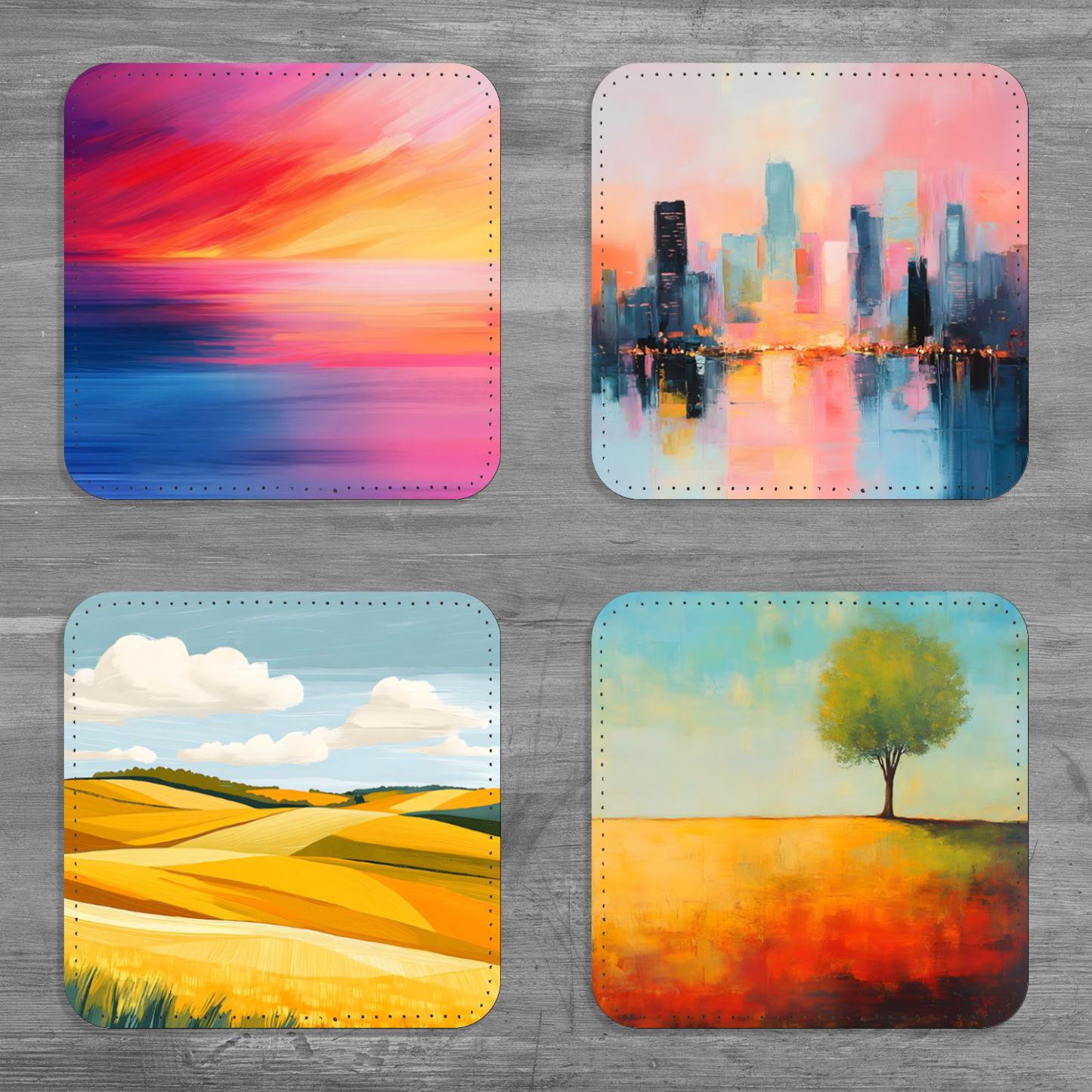 Vibrant Serenity Set Of 4 PU Leather Coasters