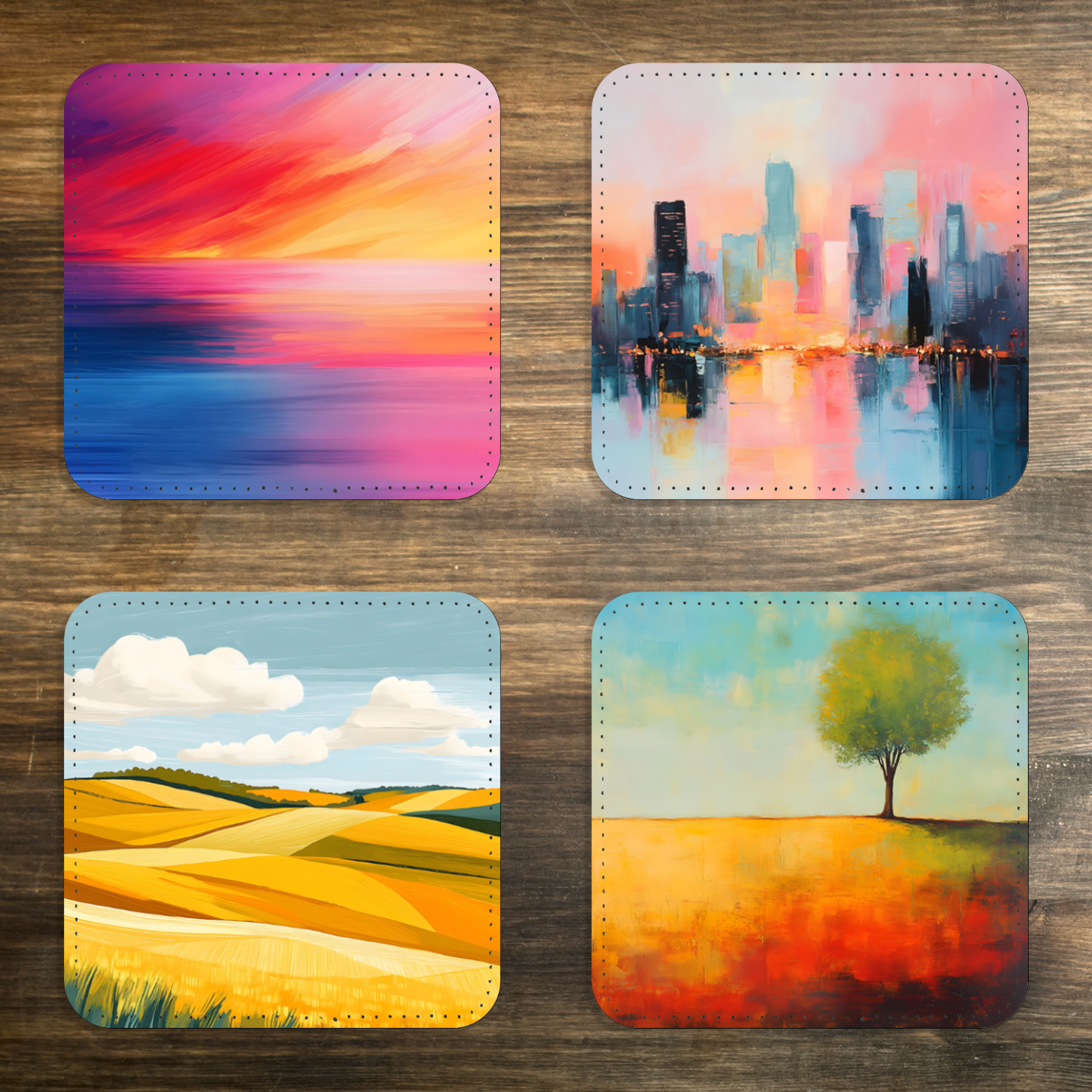 Vibrant Serenity Set Of 4 PU Leather Coasters