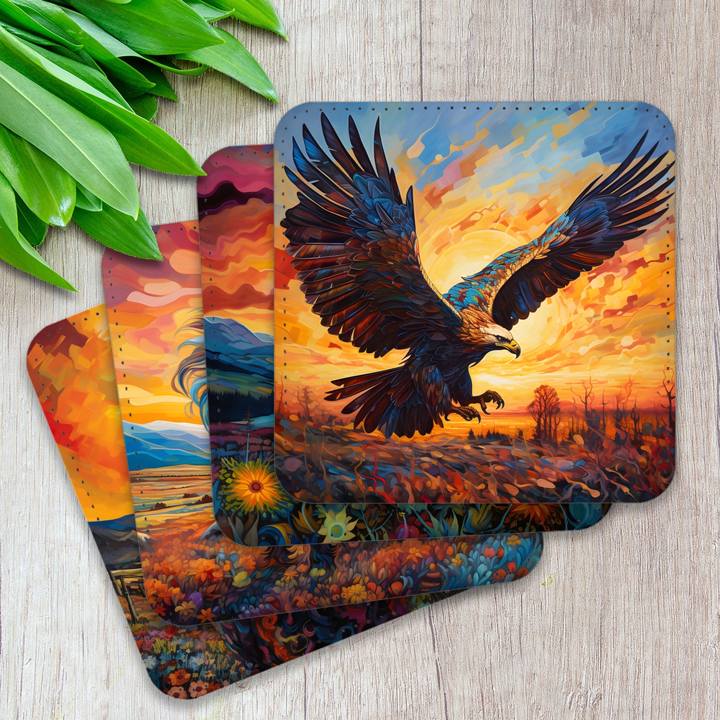 Highland Series Set Of 4 PU Leather Coasters