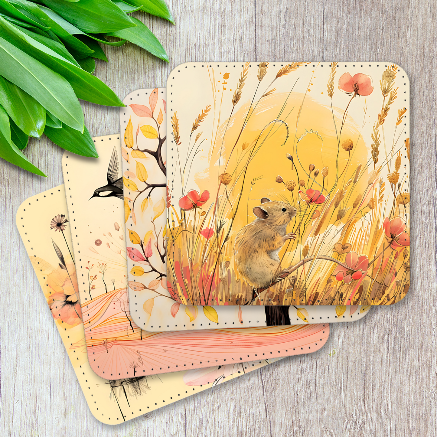 Whimsical Wildlife Set Of 4 PU Leather Coasters Set 1