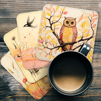 Whimsical Wildlife Set Of 4 PU Leather Coasters Set 1