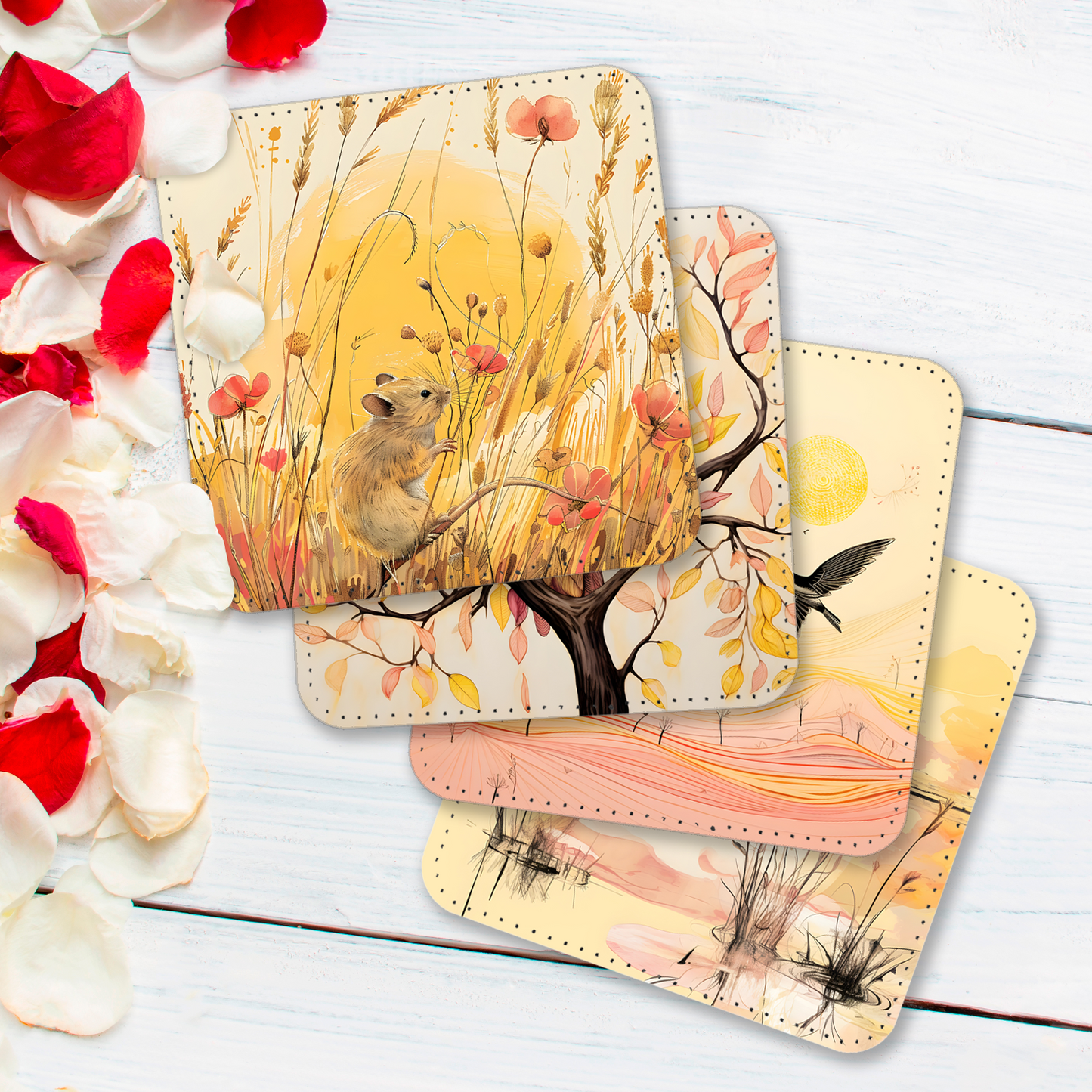 Whimsical Wildlife Set Of 4 PU Leather Coasters Set 1