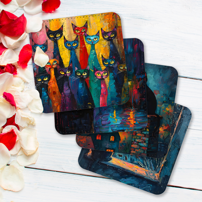 Mystic Felines Set Of 4 PU Leather Coasters