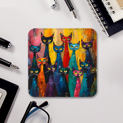 Mystic Felines Set Of 4 PU Leather Coasters