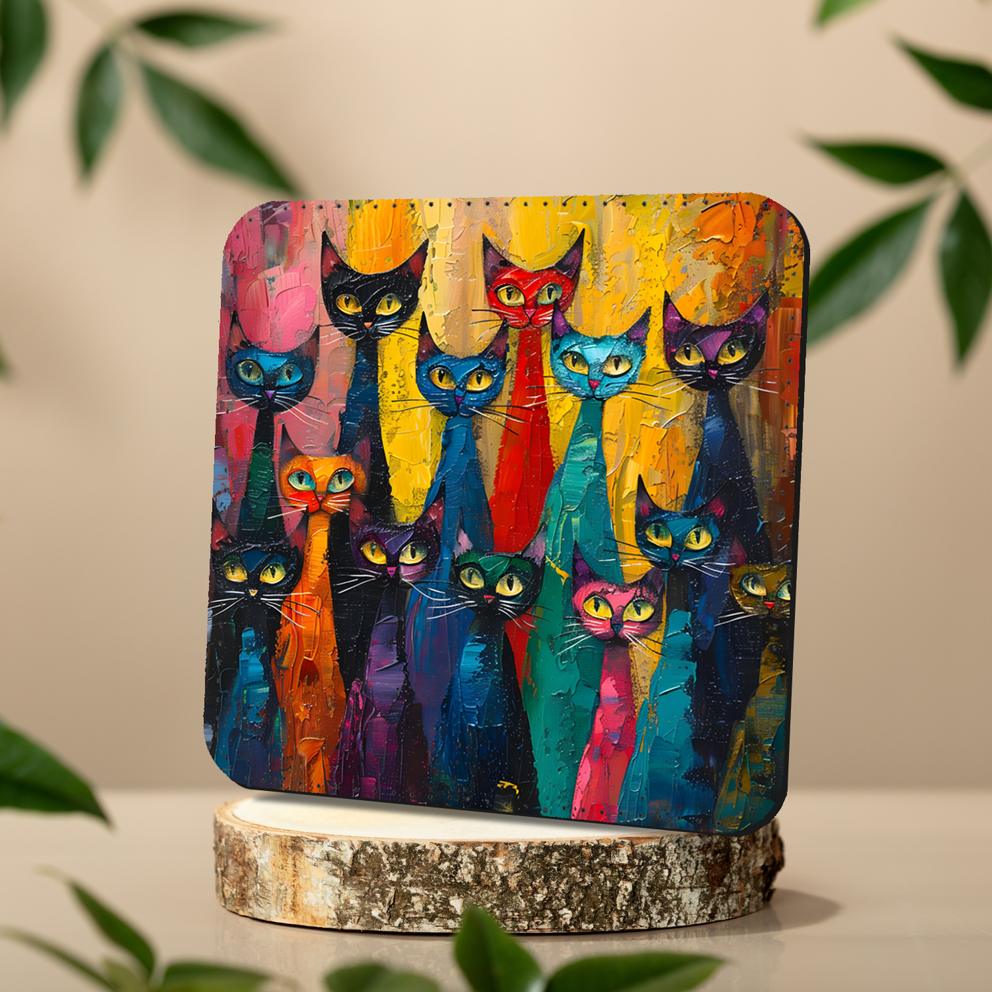 Mystic Felines Set Of 4 PU Leather Coasters