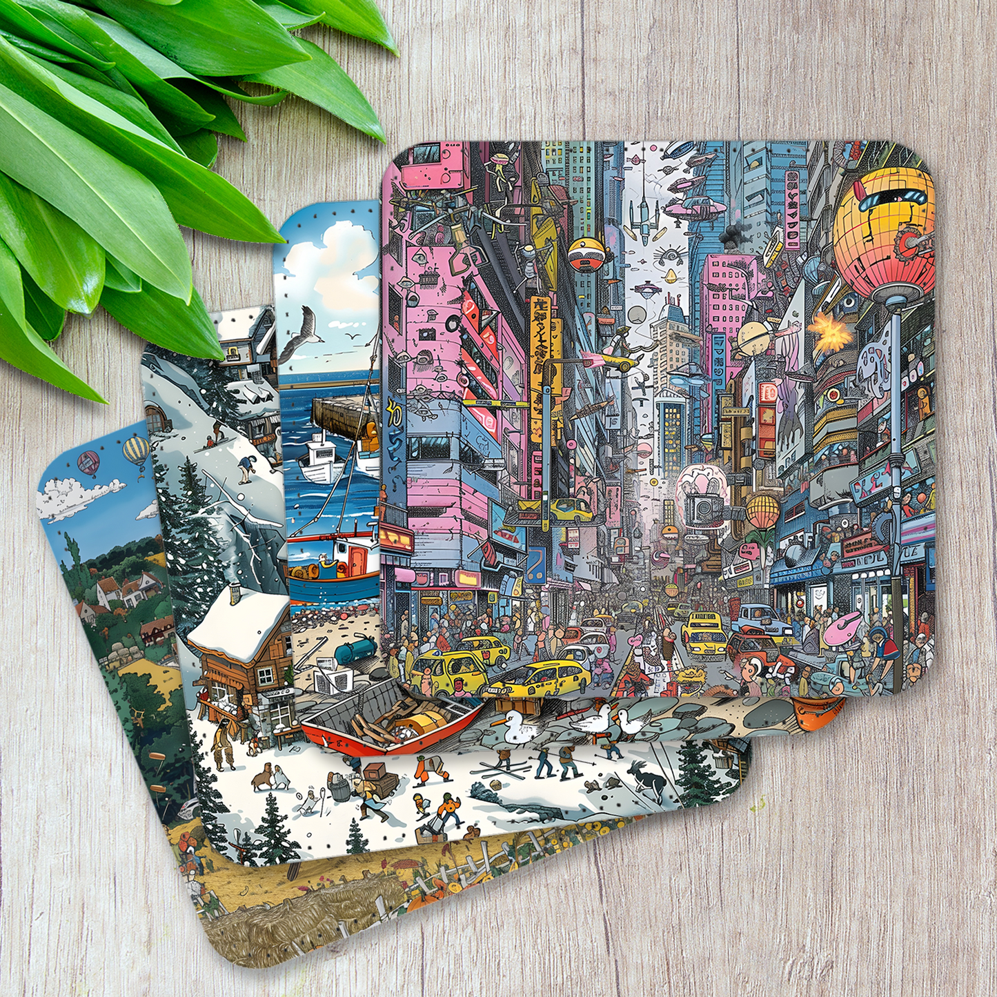 Artful Adventures Set Of 4 PU Leather Coasters