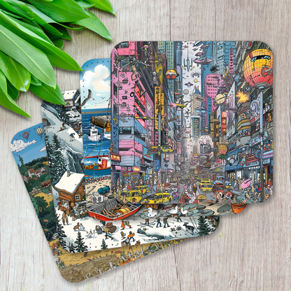 Artful Adventures Set Of 4 PU Leather Coasters