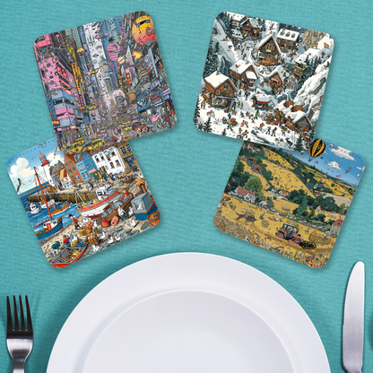 Artful Adventures Set Of 4 PU Leather Coasters