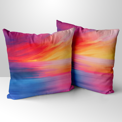 Vibrant Ocean Sunset Hand Made Poly Linen Cushions