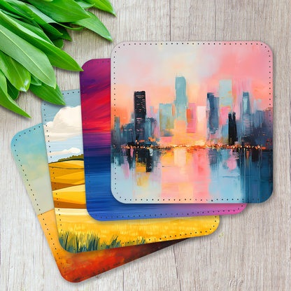 Vibrant Serenity Set Of 4 PU Leather Coasters