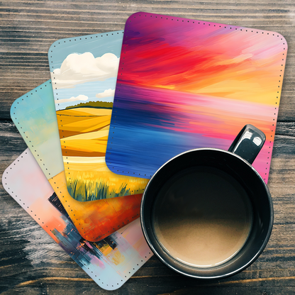 Vibrant Serenity Set Of 4 PU Leather Coasters