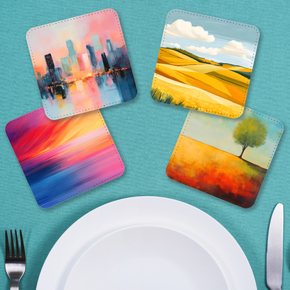 Vibrant Serenity Set Of 4 PU Leather Coasters