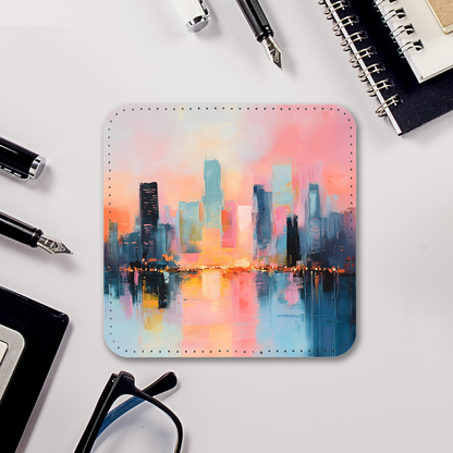 Vibrant Serenity Set Of 4 PU Leather Coasters