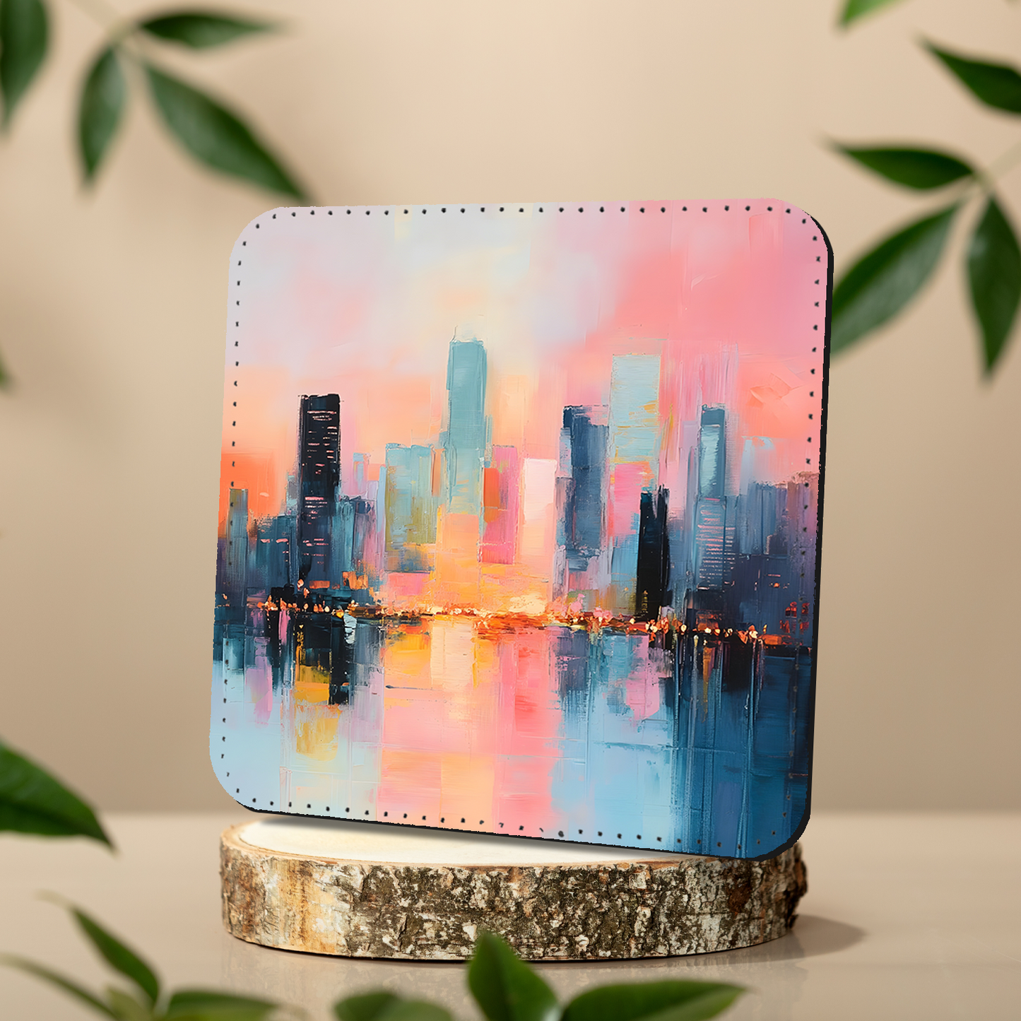 Vibrant Serenity Set Of 4 PU Leather Coasters