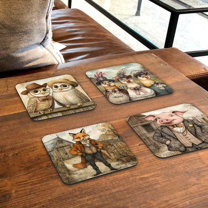 Farmyard Elegance Set Of 4 PU Leather Coasters