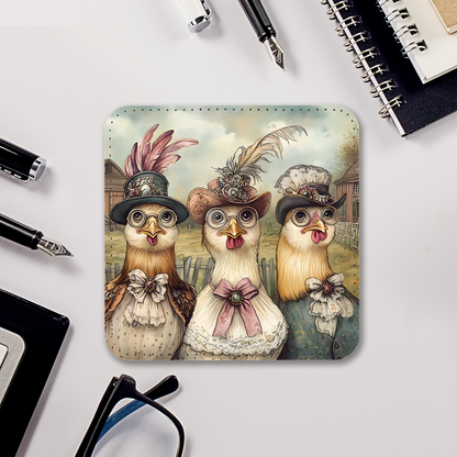 Farmyard Elegance Set Of 4 PU Leather Coasters